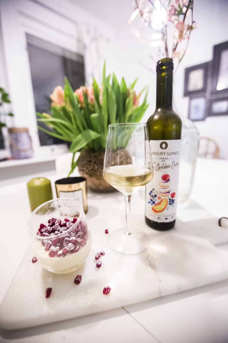 Hungry Wines The Golden Cuvée - Sweet wine from Tokaji on the base of Furmint and other local grapes, and pannacotta topped with berries